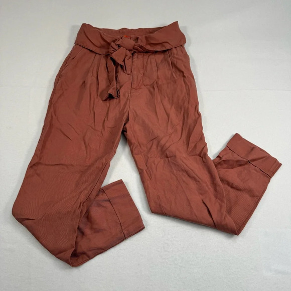 Cartonnier Anthropologie Roll Cuff Crop Trousers Womens Sz 2 High Rise Tie Waist - Picture 1 of 14